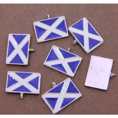 6pcs White K Color Square Flag Blue and White Alternate Enamel Pendant DIY Bracelet Accessories Necklace DIY Craft