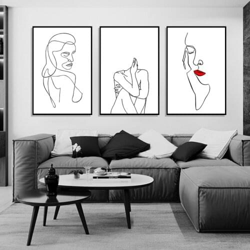 Abstract Women Line Drawing Picture Black and White Figure Body Canvas Painting Nordic Minimalist Print Bedroom Home Decoration