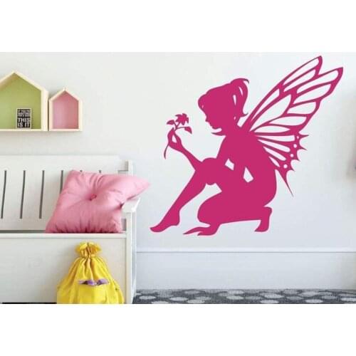 Butterfly Elf Wall Decal Fairy With Flower Design Door Window Vinyl Sticker Nursery Girls Bedroom Home Decoration Wallpaper Q723