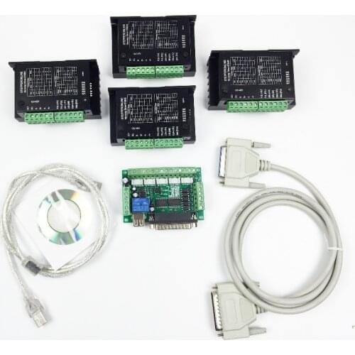 Free shipping CNC Router 4 Axis Kit,TB6600 4 Axis 4.0A Driver Stepper Motor Controller kit for mach3 + 5 axis breakout board