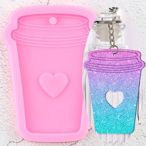 Shiny Glossy Coffee Cup Making Keychain Polymer Clay Mould Resin Craft Necklace Epoxy Jewellery Silicone Mold Fondant Chocolate