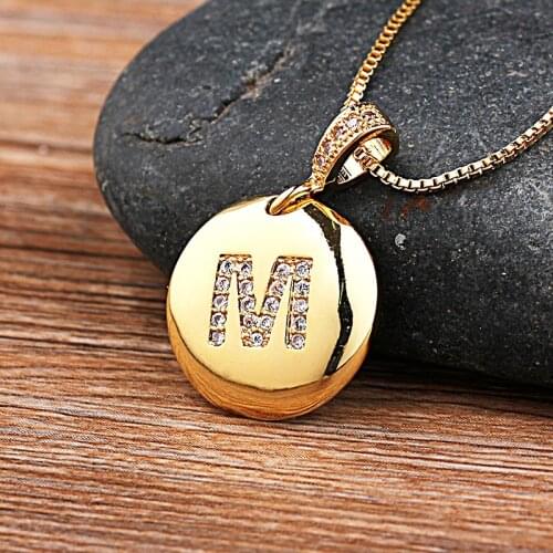 26pcs/Lot Fashion Initial Letters Necklace Gold Chain Charm Family Name Pendants Copper CZ Jewelry Statement Necklace For Women