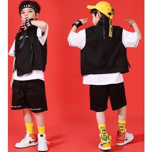 Kids Hip Hop Clothing Concert Outfit Sleeveless Tops Vest T Shirt Streetwear Cargo Shorts for Girl Boy Dance Costume Clothes Set