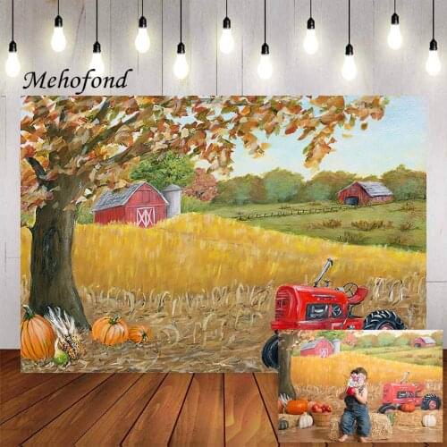 Mehofond Photography Background Fall Red Farm Autumn Pumpkin Tractor Newborn Children Birthday Party Backdrop Photo Studio Props