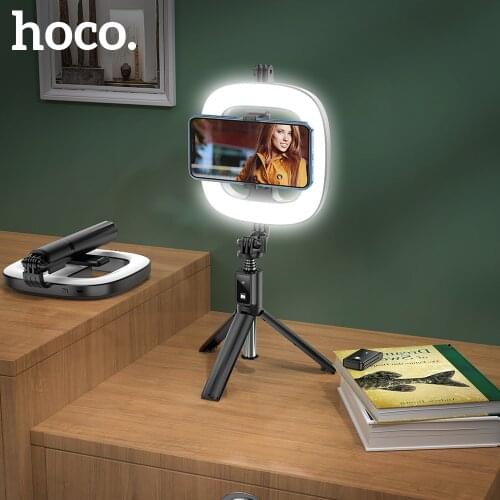 HOCO Ring Light With Tripod Phone Holder Stand 3 Light Selfie Ring Light Kit Wireless Bluetooth Selfie Stick Handheld for iPhone