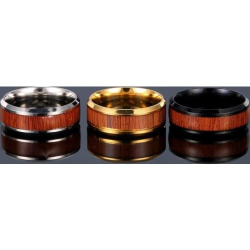 Hot Sale Fashion Wood Color Ring Stainless Steel Mens Ring Anniversary Jewelry for Women Party Wedding Gift