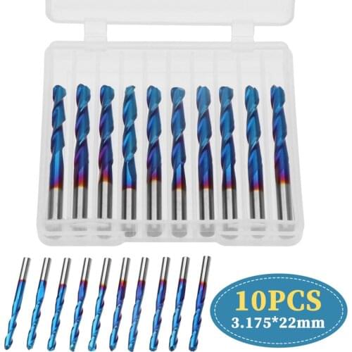 10pcs 3.175mm Shank Ball Nose End Mill Nano Blue Coated Double Flute CNC Router Bits Milling Cutter Power Tools