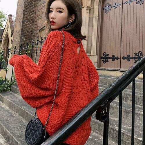 Korea Vintage Round Neck Pullover WomenS Sweater 2020 Autumn Winter Lazy Loose Long-Sleeved Solid Casual Warm Knitted Sweater