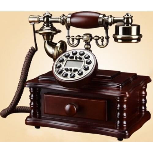 Squareness antique landline telephone made of wood vaste telefoon caller id vintage fixed phone for home office sitting room