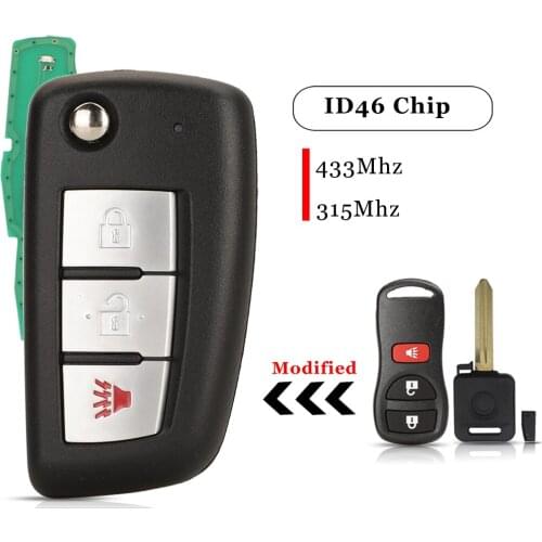 Jingyuqin 10pcs 3 Buttons Modified Remote Car Key 315/433MHZ ID46 Chip For Nissan Frontier Xterra For Infiniti FX45 FX35 QX4