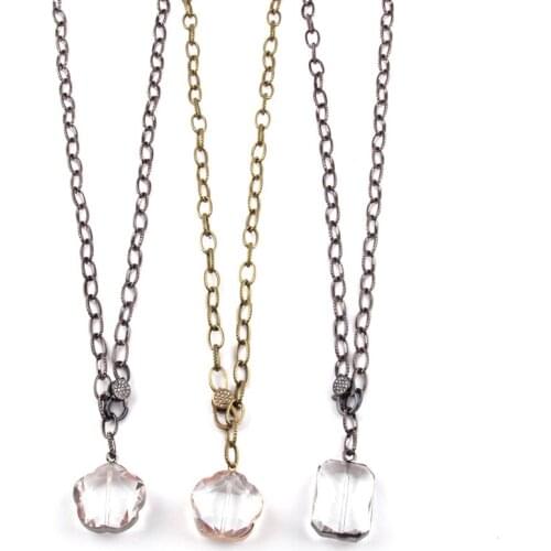 MOODPC Fashion Bohemian Tribal Jewelry Hematite Chain Rectangle Crystal Pendant Chokers Necklace For Women