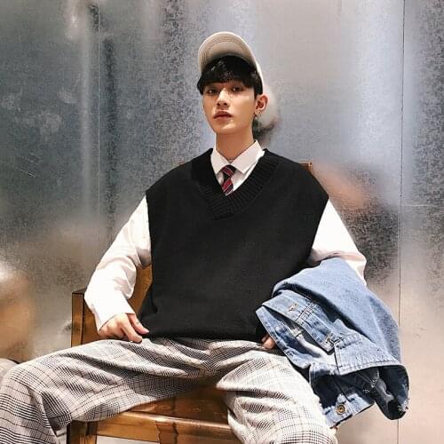 Men V-Neck Cotton Pullover Solid Sleeveless Spacious Autumn Spring Warm Fashion Perfect Quality Clothes Knitted Casual Wool Coat