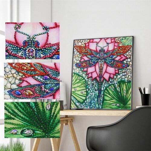 5D DIY Full Drill Special Shaped Diamond Painting Colorful Dragonfly Lotus Embroidery Cross Stitch Kit Home Wall Decoration