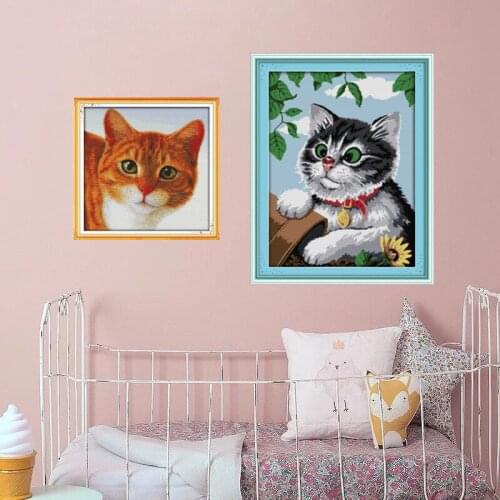 Cute kitten Room Paintings Cross Stitch Kits pattern Printed canvas Cat Embroidery Needlework set Easy Cross-stitch Handmade