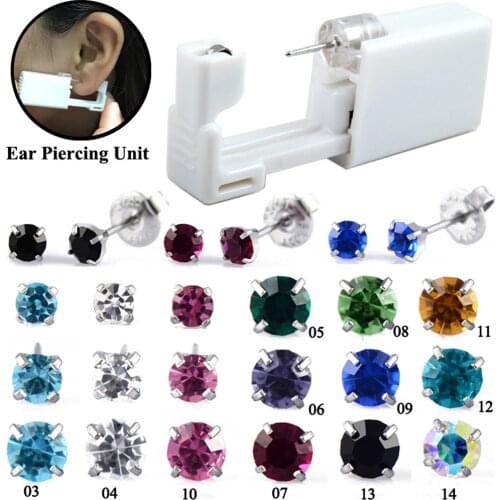 24pcs/box Disposable No Pain Steriled Ear Puncture Gun Unit Crystal Zircon Ear Studs CZ Gem Earring Body Piercing Jewelry