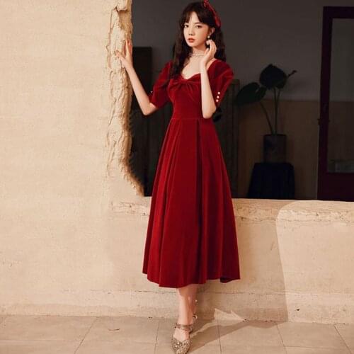 Special Occasion Dresses Vintage Square Collar Short Pearls Luxury Burgundy A-Line Backless Elegant Fashion Women Prom Gown E875