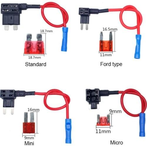 10A Micro Mini Standard ATM Blade Fuse 12V MINI SMALL MEDIUM Size Car Fuse Holder Add-a-circuit TAP Adapter