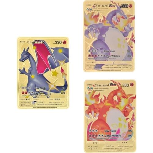 Pokemon Cards Metal Card V Card Anime Pikachu Charizard Collection Cards Game Toys For Children Birthday Gift