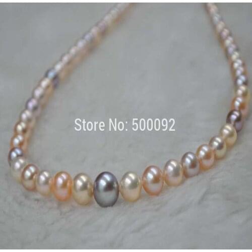 Stunning 4-8.5mm multicolor cultured Pearl necklace free shipping