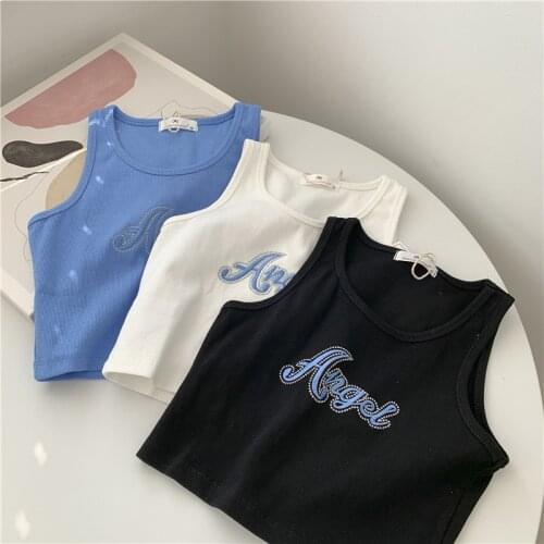 Tank Tops Sexy Crop Vest Letter Print Harajuku Korean Female Off Shoulder Summer Women Tops Casual Short Tees