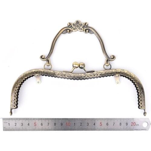 DIY 20.5cm High Quality Vintage Elegant Women Purse Frame Clutch Bag Clasp With Handle Knurling Bronze Hardware Accessories