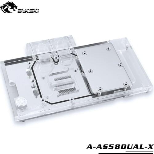 BYKSKI Water Block use for ASUS RX580-DUAL-O8G/ ROG-STRIX-RX570-O4G-GAMING RGB Light/ Full Cover Graphics Card Copper Block