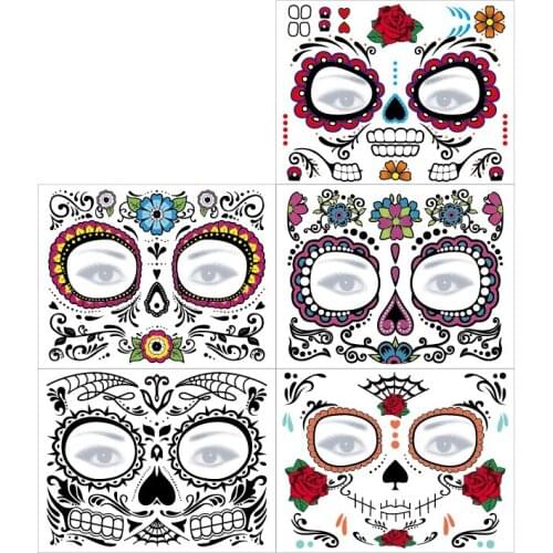 Day of The Dead Skull Face Halloween Cool Beauty Tattoo Waterproof Hot Temporary Tattoo Stickers
