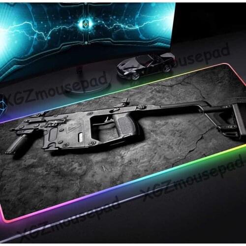 XGZ Large RGB Mouse Pad Black Lock Edge Submachine Gun HD Custom Office Computer Desk Mat Rubber Non-slip for Lol Dota Gamer Xxl