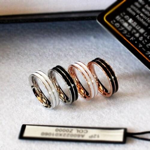 YUN RUO 2020 Rose Gold Colors White Black Enamel Couple Ring for Woman Man Gift Wedding Jewelry 316L Stainless Steel Never Fade