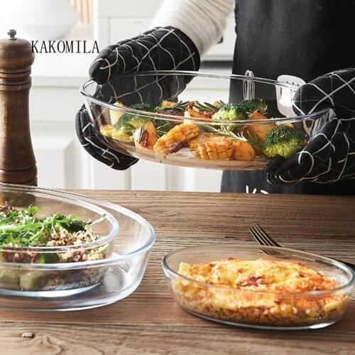 Heat Resistant Glass Plate Household Microwave Oven Baking Tray Creative Salad Fish Plate Oval Transparent Glass Plate