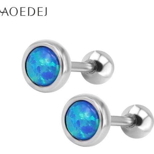 AOEDEJ 6-8mm Blue Fire Opal Earrings Stainless Steel Round Small Stud Earrings For Women Girls Childrens Oorbellen voor vrouwen