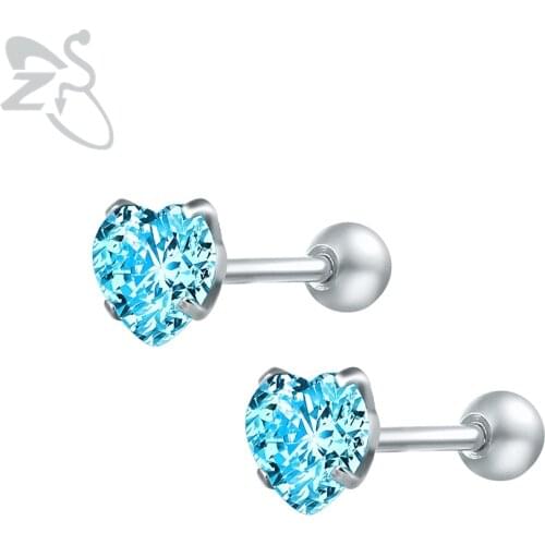 Crystal Heart Ear Stud Piercing Cubic Zirconia Helix Earring CZ Zircon Brinco Prong Crystal Cartilage Earring for Childern Women
