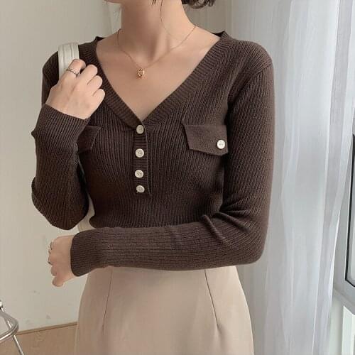 2020 Autumn Special Design Womens Sweater Top V Neck Long Sleeve Knitwear ONE SIZE