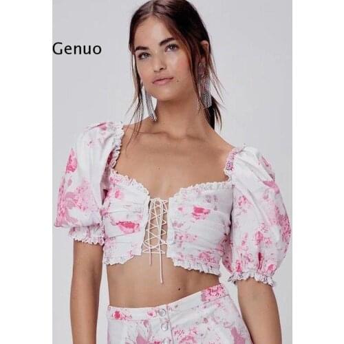 Beauty New Vintage Fashion 3 Colour Crop Tops Women Sexy Chic Summer Deep V-Neck Lace Elastic Back Short Blouses Female