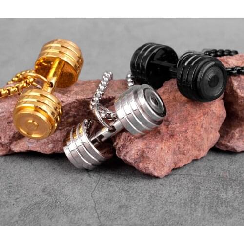 Gold Black Dumbbell Fitness Men Necklaces Pendants Chain for Boyfriend Male Stainless Steel Jewelry Creativity Gift Wholesale