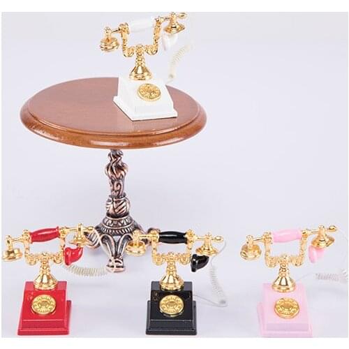 1/6 of European Retro Nostalgic Mini Phone In Dollhouse Alloy Household Arts and Crafts Accessories Telephone Cabinet