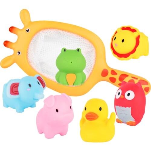 10Pcs/set Baby Bath Toys Fishing Net Animals Set Baby Bath Toys Cute Cartoon Giraffe Floating Game Bathroom Shower Game