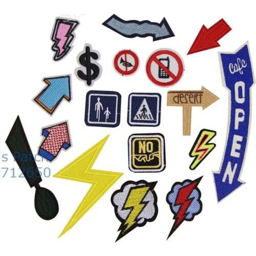 Free Shipping 10 pcs New arrival Direction Sign Note Flash Embroidered patches iron on badge Motif Applique fabric accessory
