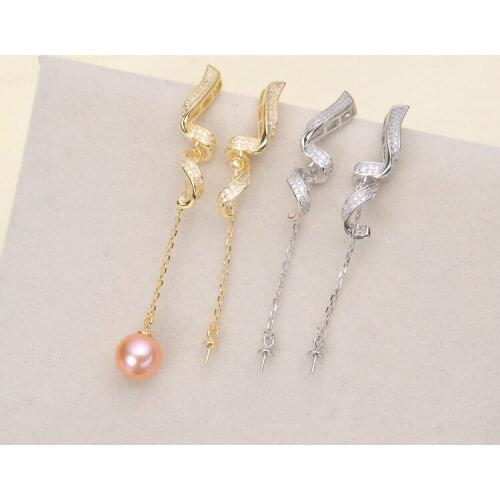 2 Color 925 Silver Pearl Earrings Fashion Beautiful Drop Earrings Findings Exquisite Jewelry Parts Fittings Womens Accessories