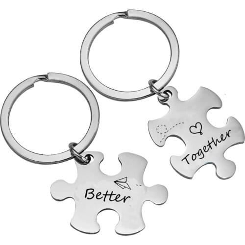 2PCs "Better Together" Stainless Steel Keychain Lover Keyring Boyfriend Girlfriend Valentines Day Gifts Key Chain