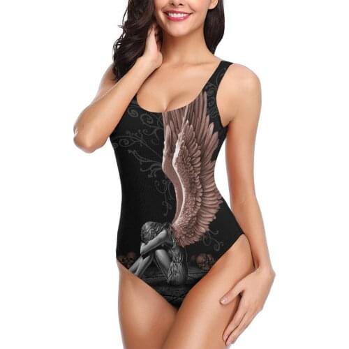 2021 Angel Devil Eyes Top Sexy Cross Back Swimwear Women Swimsuit Vintage Bathing Suits Beach Wear Swim Print Monokini