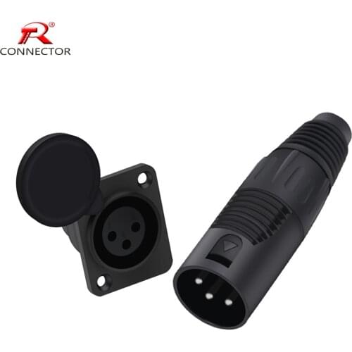 50sets XLR wire connector,3pins,male plug+female socket, wire connector+panel mount type, with protecting cover, for Audio/Video