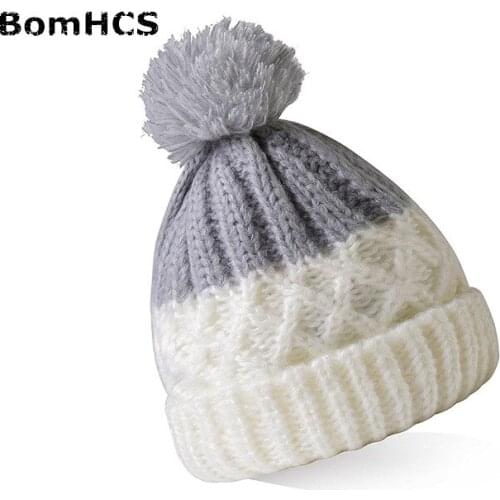 BomHCS Womens Winter Handmade Knitted Pom Poms Beanie Hat
