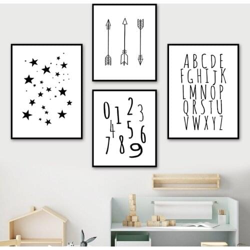 Alphabet Digital Star Arrow Education Wall Art Canvas Painting Nordic Posters and Prints Wall Pictures Kids Room Nursery Decor