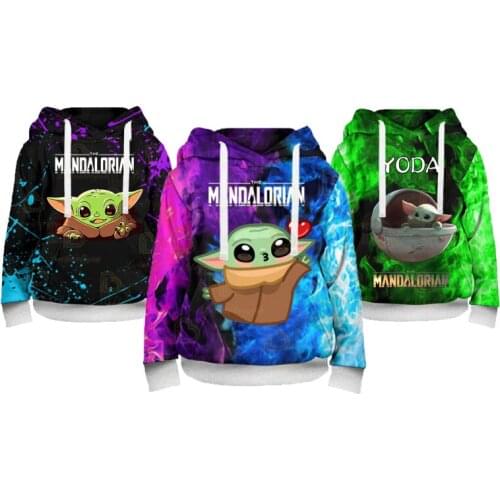 Children Disney Baby Yoda Hoodie Boy Girls 3D Pullovers Kids Sweatshirt Spring Autumn Hooded Long Sleeve Hoodie Clothing