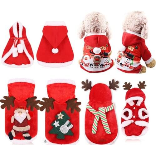Dropshipping XS-2XL Velvet Pet Dog Christmas Costumes Warm Winter Christmas Dog Clothes Cotton Coat Red Dog Santa Costumes