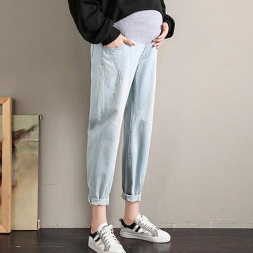 Plus Size 4XL Straight Maternity Jeans High Waist Washed Denim Casual Pants For Pregnant Women Belly Pregnancy Trousers 2020