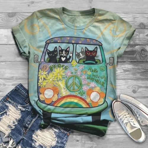 2021 new hot-selling short-sleeved summer 3DT shirt kitten print short-sleeved couple T-shirt animal top streetwear