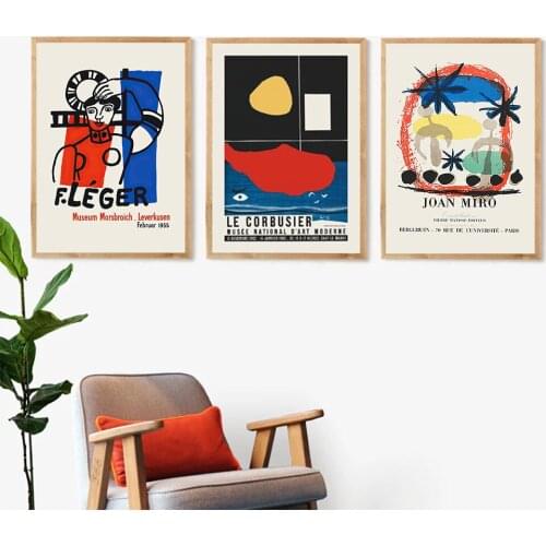 Canvas Painting Le Corbusier Exhibition Poster Print Cartoon Cubism Joan Miro Abstract Wall Art Picture Bedroom Nordic Decor