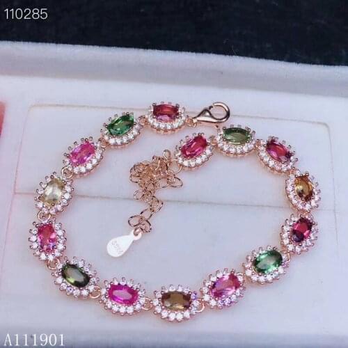 KJJEAXCMY fine jewelry 925 sterling silver inlaid natural tourmaline gem lady bracelet support detection